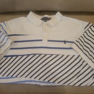 Ralph Lauren Men's White and Blue Striped Polo
